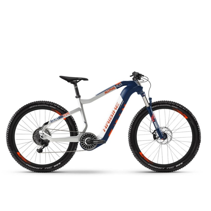 Электровелосипед HAIBIKE XDURO AllTrail 5.0 Carbon FLYON, 27,5", сине-бело-оранжевый