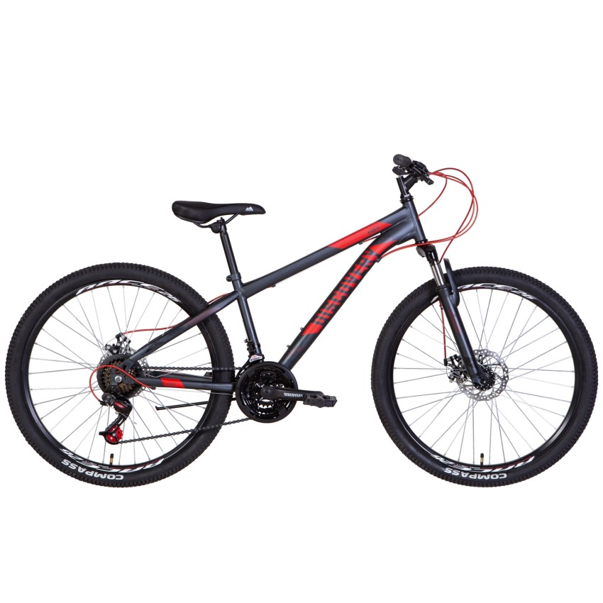 Велосипед 26" Discovery RIDER AM DD рама-13" 2022 (темно-серебристый с красным)