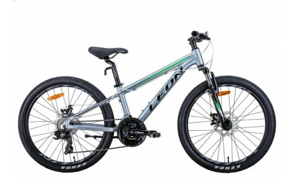 Велосипед 24" LEON JUNIOR AM DD 2021 (серебристо-черный с зеленым)