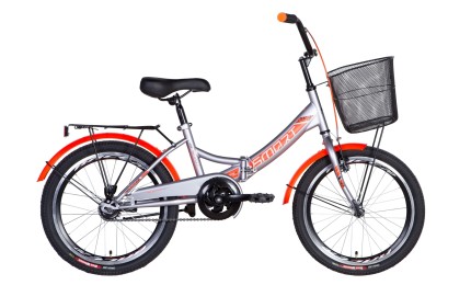 Велосипед 20" SMART Vbr рама-13" с багажником с корзиной 2021 серый с оранжевым