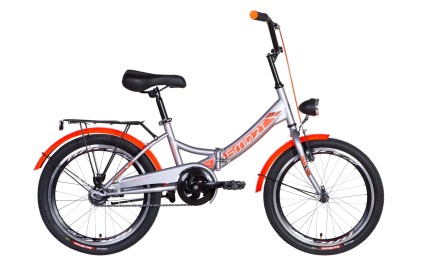 Велосипед 20" SMART Vbr рама-13" с багажником с фонарём 2021 серый с оранжевым