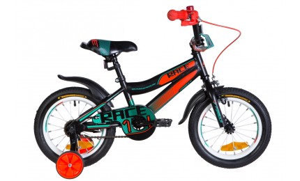 Детский велосипед 14" RACE рама-8,5" с крылом Pl 2021 черно-оранжевый с бирюзовым