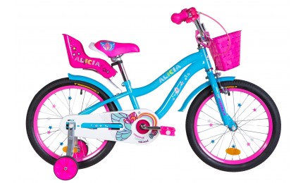 Дитячий велосипед 18" ALICIA рама-9,5" з крилом з кошиком Pl 2021 блакитний
