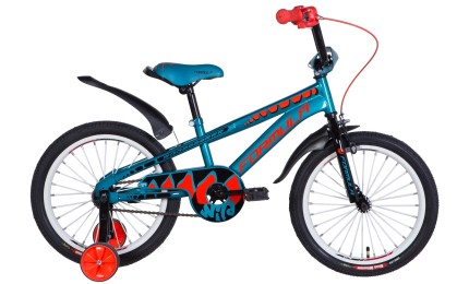 Детский велосипед 18" WILD рама-9" с крылом Pl 2021 бирюзово-черный с оранжевым