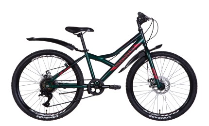 Велосипед 24" Discovery FLINT DD з крилом Pl 2022 (темно-зеленый с красным)