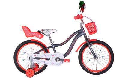 Велосипед 18" Formula ALICIA 2022 с багажником для кукол (серый с белым и коралловым)