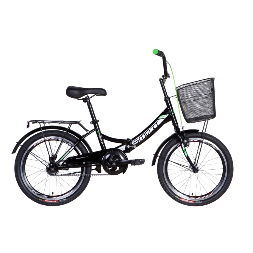 Велосипед 20" SMART Vbr рама-13" с багажником с корзиной 2021 черно-зеленый