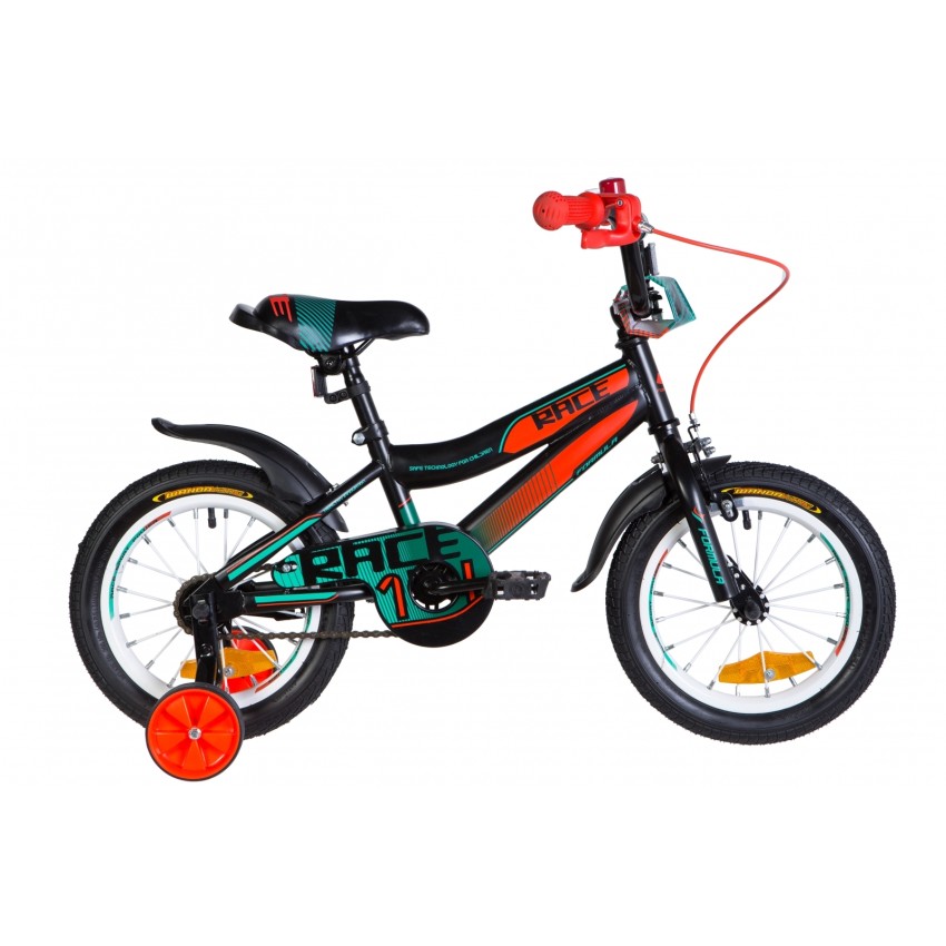 Детский велосипед 14" RACE рама-8,5" з крилом Pl 2021 чорно-помаранчевий з бірюзовим