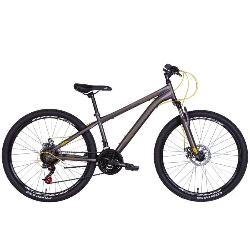 Велосипед 26" Discovery RIDER AM DD рама-13" 2022 (темно-сріблястий з жовтим)