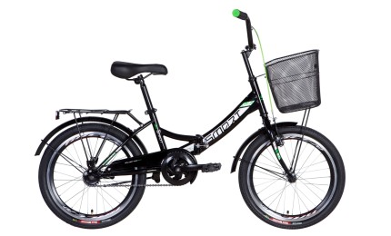 Велосипед 20" SMART Vbr рама-13" з багажником с кошиком 2021 чорно-зелений