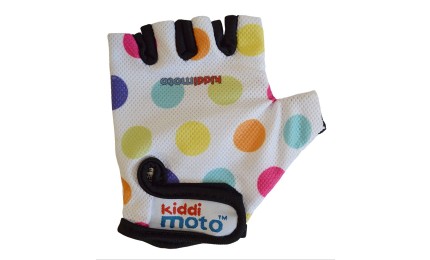 Велоперчатки детские Kiddimoto белые в цветной горошек S