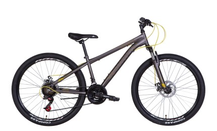 Велосипед 26" Discovery RIDER AM DD рама-16" 2022 (темно-сріблястий з жовтим)